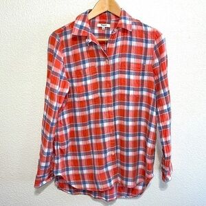 Madewell Orange Blue Stripe Plaid Shirt